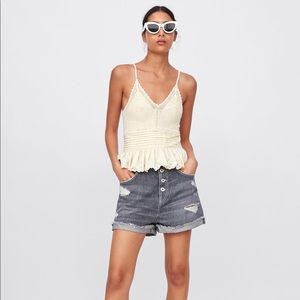 Zara Ripped Denim Shorts with Turn-Up Hems US 2